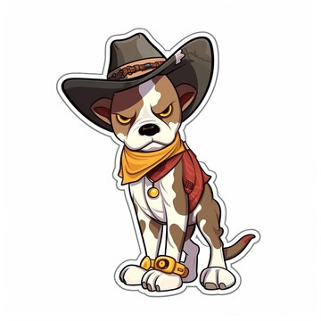 Cartoon dog with cowboy hat on, Created with generative AI