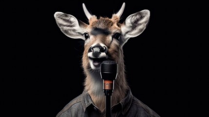 Deer making people laugh on stage, standup show. generative AI. a deer with microphone in a hard hard telling jokes at a comedy club