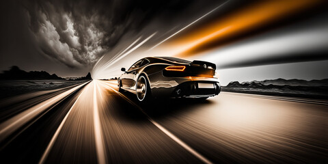 Plakat The Thrill of the Road: Racing and Sport Cars on Motion Blur Background AI Generative