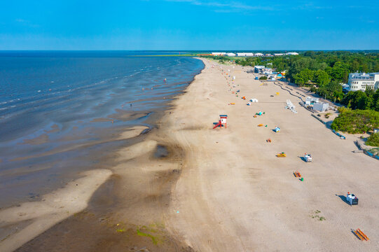 Fototapeta Panorama view of beach at Pärnu, Estonia