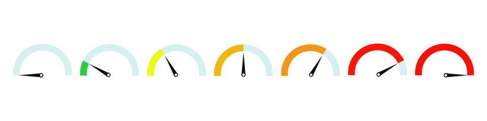 Speedometer set. Scale speed in flat style. Vector illustration.
