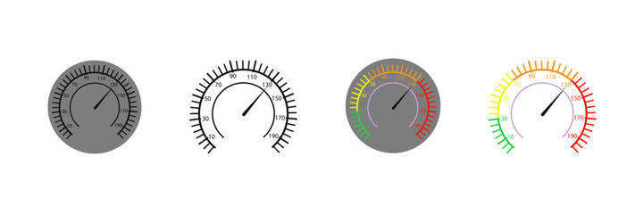 Speedometer set. Scale speed in flat style. Vector illustration.