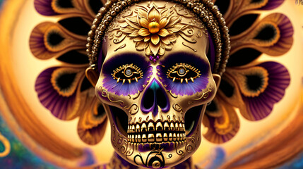 Fototapeta premium Día de Muertos México: Calavera, IA Generativa