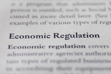Fototapeta premium economic regulation printed in text on page as visual aid or business law reference