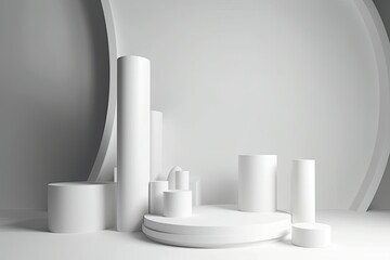 table with a collection of white objects on top. Generative AI