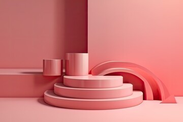 Pink Room with a Set of Steps and a Vibrant Pink Wall. Generative AI