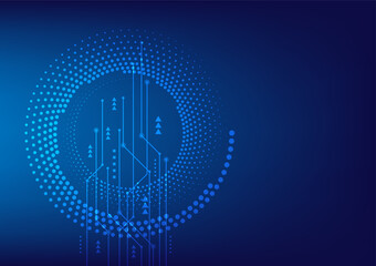 Obraz premium Abstract dot circle banner blue background high tech. Concept technology, innovation, big data, Ai, network, business