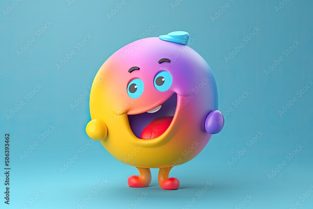 Poster cheerful and colorful character with a big smile. generative ai
