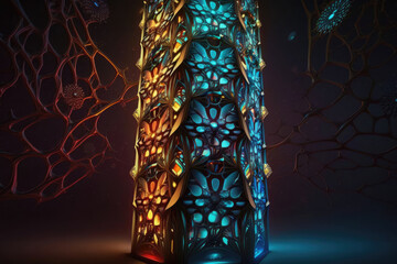 luminous structure similar to a narrow tower with decorations, very nice as background image created with Generative AI technology