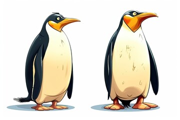 two penguins standing side by side on a snowy surface. Generative AI