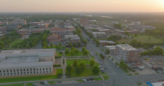 Aerial Panning Beautiful Shot Of Residential City Landscape At Sunset - Tuscaloosa, Alabama