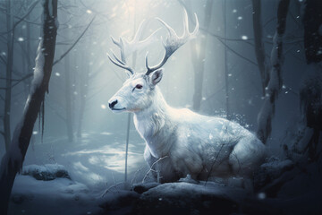 white deer in the forest illustration
