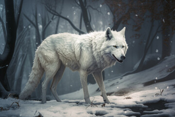 wolf in the snowy forest illustration