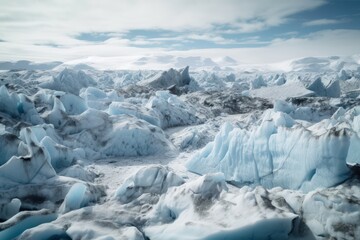 Fototapeta na wymiar Fragile Majesty. A Dramatic Glacier Melting in the Arctic, created with generative A.I. technology.