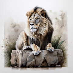 Portrait of a lion on the rock illustration