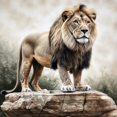 Portrait of a lion on the rock illustration
