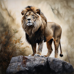 Portrait of a lion on the rock illustration