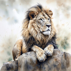 Portrait of a lion on the rock illustration