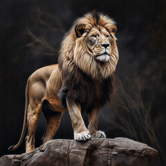 Obraz premium Portrait of a lion on the rock illustration