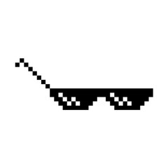 Funny Pixelated Sunglasses. Simple Linear Illustration of 8-bit Black Pixel Boss Glasses. Stylish Glasses, Great Design for Any Purpose - Isolated on White Backdrop