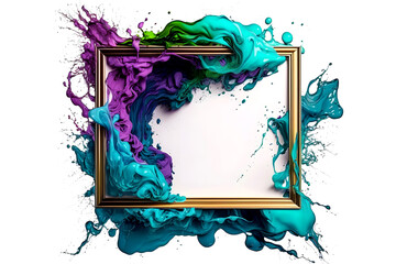 Fototapeta na wymiar Frame with rainbow paint splash. Neural network AI generated art