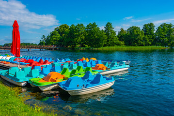 Boats for hire at Galve lake near Trakai, Lithuania