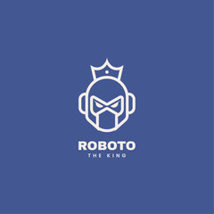 Vector Logo Illustration Robot Line Art Style.