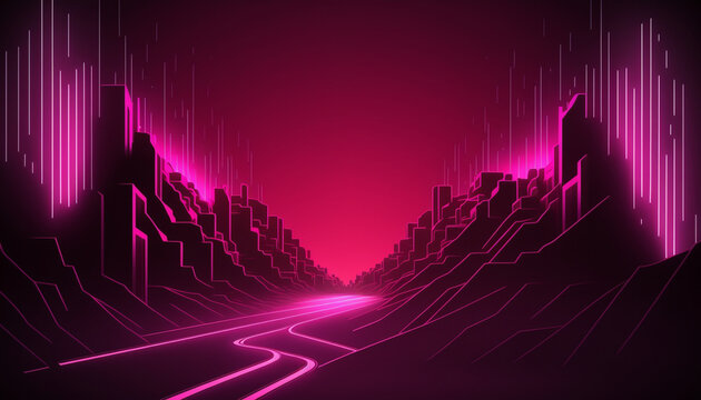 Cityscape in pink neon color, HD Wallpaper. Illustration. Generative AI
