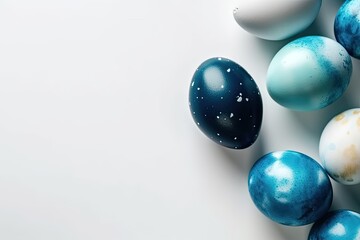 stack of blue and white eggs. Generative AI