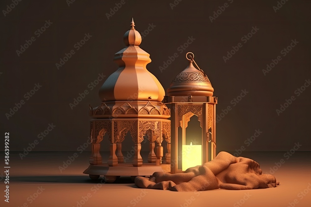 Aufkleber lantern and sand on a table with a rustic feel. generative ai