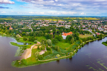 Aerial view of Birzai Castle in Lithuania