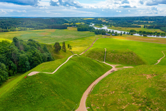 Panorama view of the Hillforts of Kernave, ancient capital of Grand Duchy of Lithuania