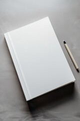A blank white book mock-up ready for your cover, laying on a desk.. Generative AI. 
