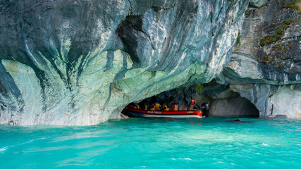 Close up of Marble Caves (Marble Cathedral), Puerto Rio Tranquilo, Aysen, Chile. The Marble Caves...