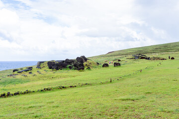 View of Vinapu Archaeological Complex, Easter Island (Rapa Nui), Chile. The complex has two ahu...