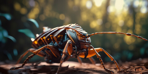 Explore the world of cyborg insects with this macro shot of a cockroach. Generative AI