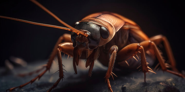 Detailed macro image of a cockroach in its natural environment. Generative AI