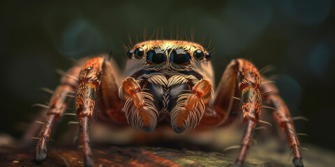 Remarkable macro shot of a salticidae spider in its natural habitat. Generative AI