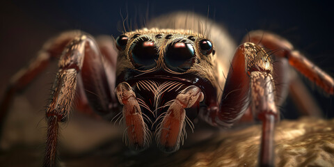 Intricate macro photography of a salticidae spider in the wild. Generative AI