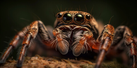 Stunning macro image of a jumping spider in its natural environment. Generative AI