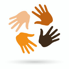 Tolerance. Hand prints different tone skin in circle. Symbol racial equality and diversity.