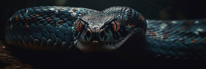 Stunning image of a beautifully coiled snake, poised and ready. Generative AI - obrazy, fototapety, plakaty