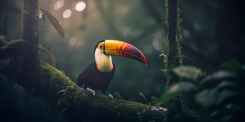 Foto op Aluminium Eye-catching toucan surrounded by the vibrant colors of the jungle. Generative AI © Lemart