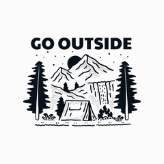 Go outside camping on nature design for t shirt, sticker, background and other