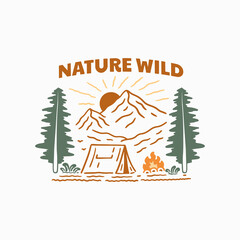 Nature wild camping on mountain design for t shirt, sticker, background and other