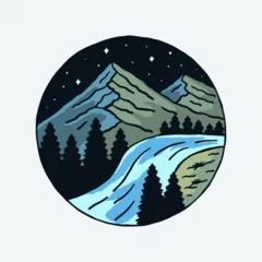 Rolgordijnen Beauty mountain and river illustration vector art t-shirt design © fiqqiFaqiih