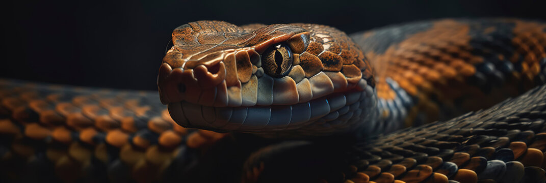 Close-up of a mesmerizing snake showcasing its vibrant patterns. Generative AI