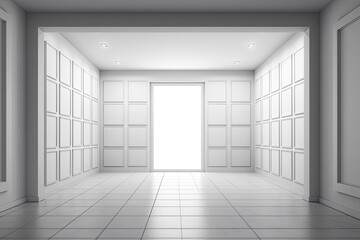 an empty room with a white door and tile floor. Generative AI