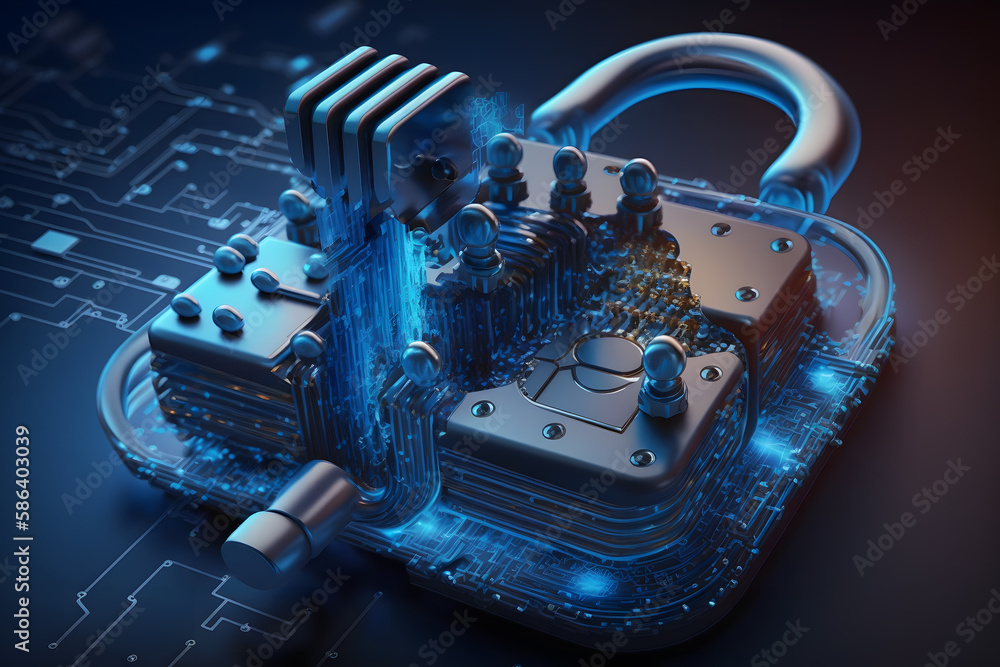 Poster padlock with keyhole icon in personal data security illustrates cyber data or information privacy id