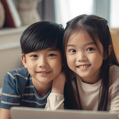 The Future of Family Time: Asian Children Embracing Modern Technology. Generative AI